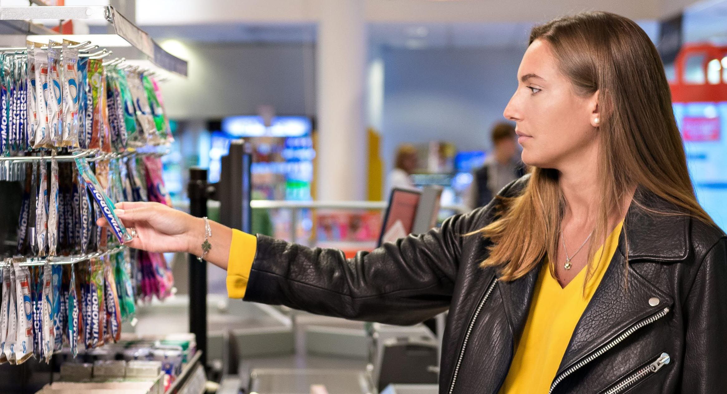 Woman looking at gum