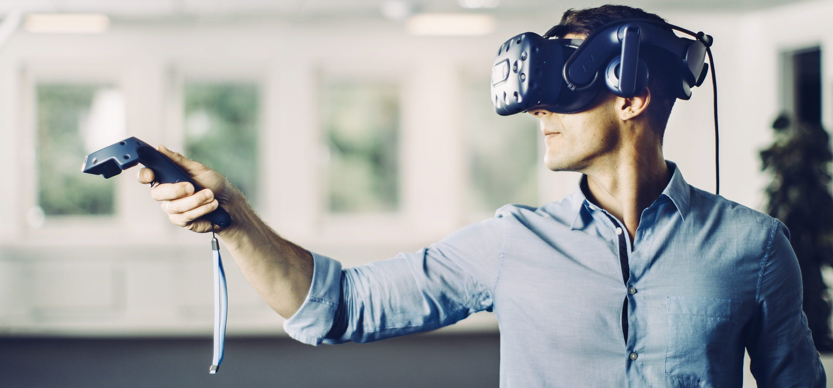 man using virtual reality headset